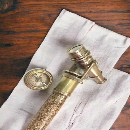 Prémiová hnědá kožená teleskopická vycházková hůl pro muže ženy seniory ručně vyráběná starožitná