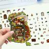 Cartoon Landscape Sticker Cat House Scene 3D Three-dimensional House Unzip DIY Scene Handbook Sticker