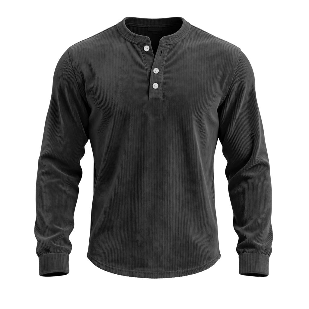 Men's Relaxed-Fit Button-Down Collar Corduroy Pullover Long-Sleeve Top