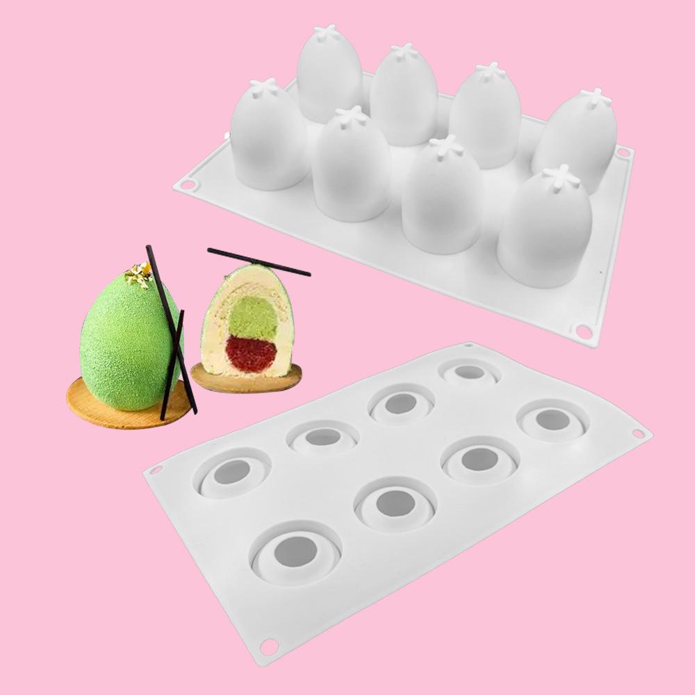 8 Cavities Easter Egg Shape Cake Mold Mousse Fondant Chocolate Decorating Cake Jelly Silicone Molds Kitchen Baking Moulds