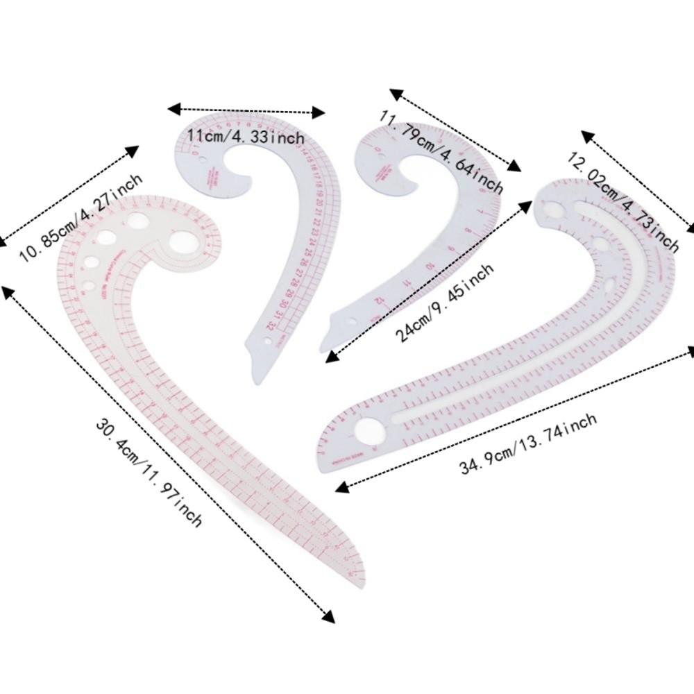 4pcs Lightweight French Curve Ruler Comma Shaped Curve Ruler Set Sewing Trimming Ruler For Tailors