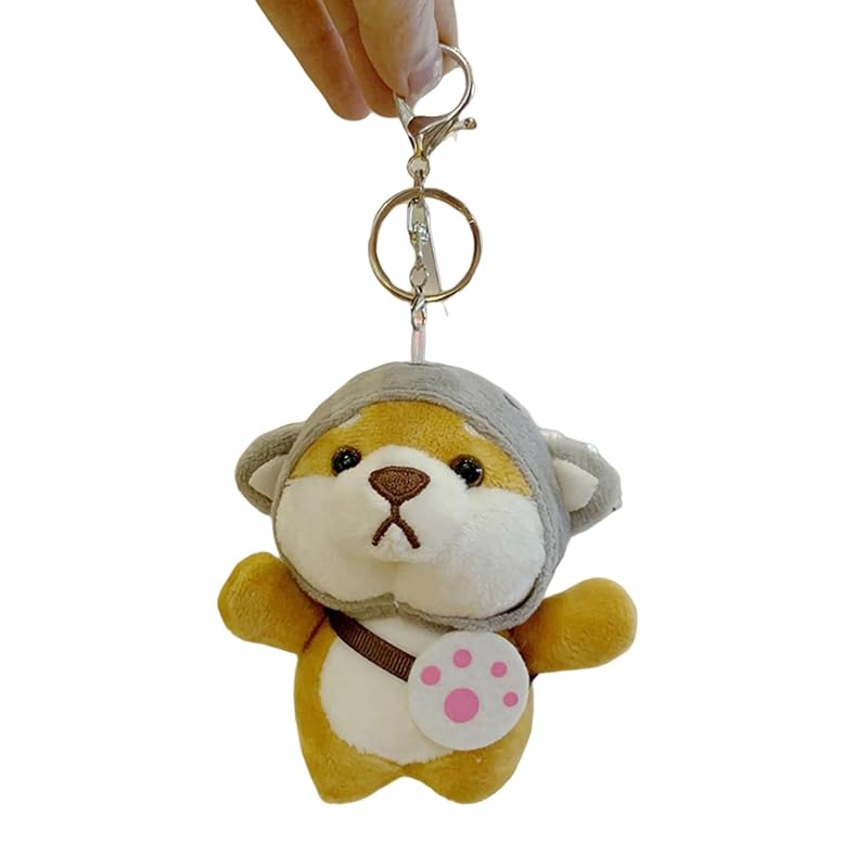 

cute shiba inu plush keychain, with gray hat, Comes with pink paw charm (Shiba Inu)