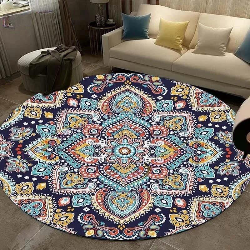 Retro Manhattan Round Printed Carpet Geometric Flower Area Carpet Rugs for Bedroom Washroom Floor Mat Carpets for Living Room
