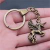 Elephant Horse Animal Duo Pendant Antique Bronze Metal Keychain with 30mm Ring for Students Hot Sale