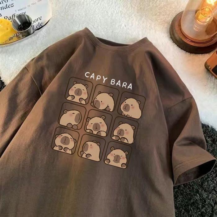 

Loose Cute Cartoon Summer Short Sleeved Tshirt for Womens Casual Versatile Round Neck Mens Top 4XL