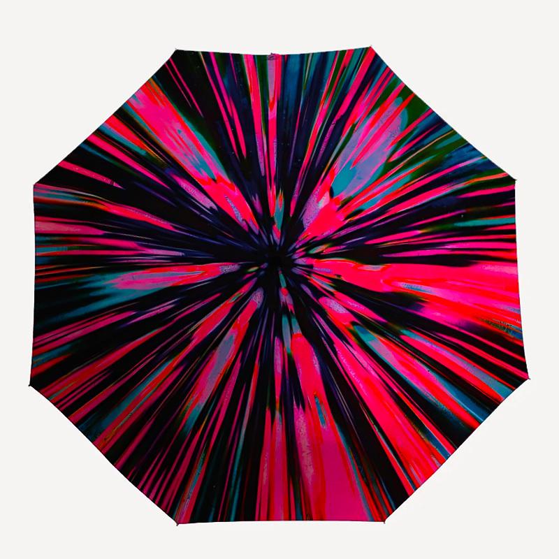 1PC Abstract Art Circular Burst Automatic Folding Umbrella Portable Collapsible 8-Rib Umbrella for All Seasons, Casual Outdoor Accessory, Perfect Gift