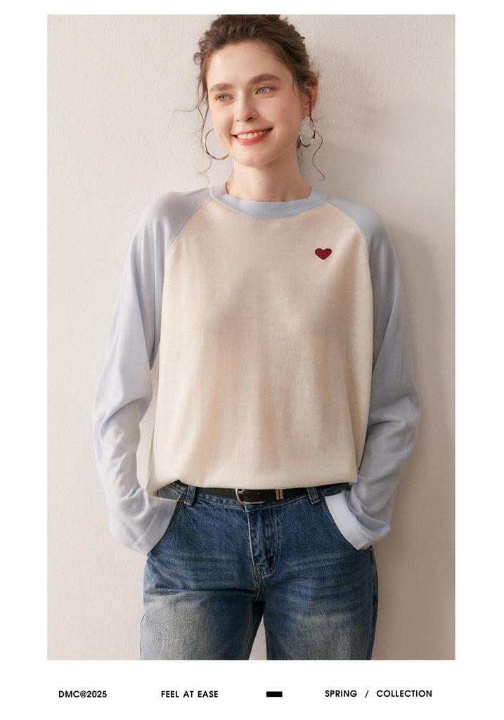 Yangzi Yarn Wool Color Block Knit Women's Pullover - Simple, Versatile, Slimming Base Layer for Spring & Autumn