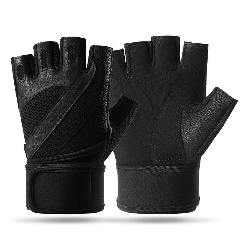 Mens Half-Finger Gym Gloves Weightlifting Cycling Training Anti-Slip Breathable Goat Leather Workout Protection