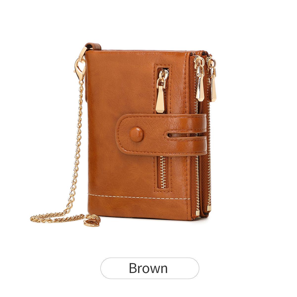 

Трехсекционное женское короткое портмоне со съемным маленьким держателем для карт, многофункциональная вместительная сумка для мелочи с двойной молнией. коричневый