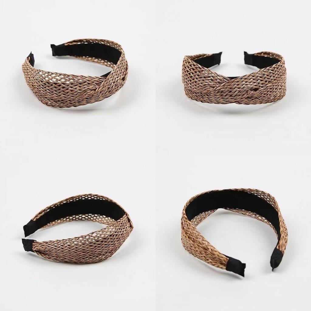 Handgeflochtenes Boho-Stirnband für Damen, Netz-Twist, breiter Haarclip, trendiges Sommer-Haarband, Schwarz, Weiß, Beige, Kaffee