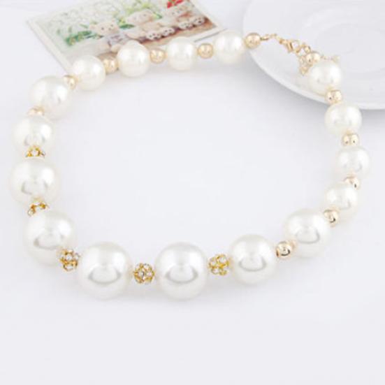 Women's Gorgeous Luxury Big Faux Pearl Rhinestone Bib Statement Chain Halsband