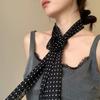 Silk Like Long Scarf Elegant Neck Decoration with Round Dot and Rose Flower Pattern for Fashion Forward Women