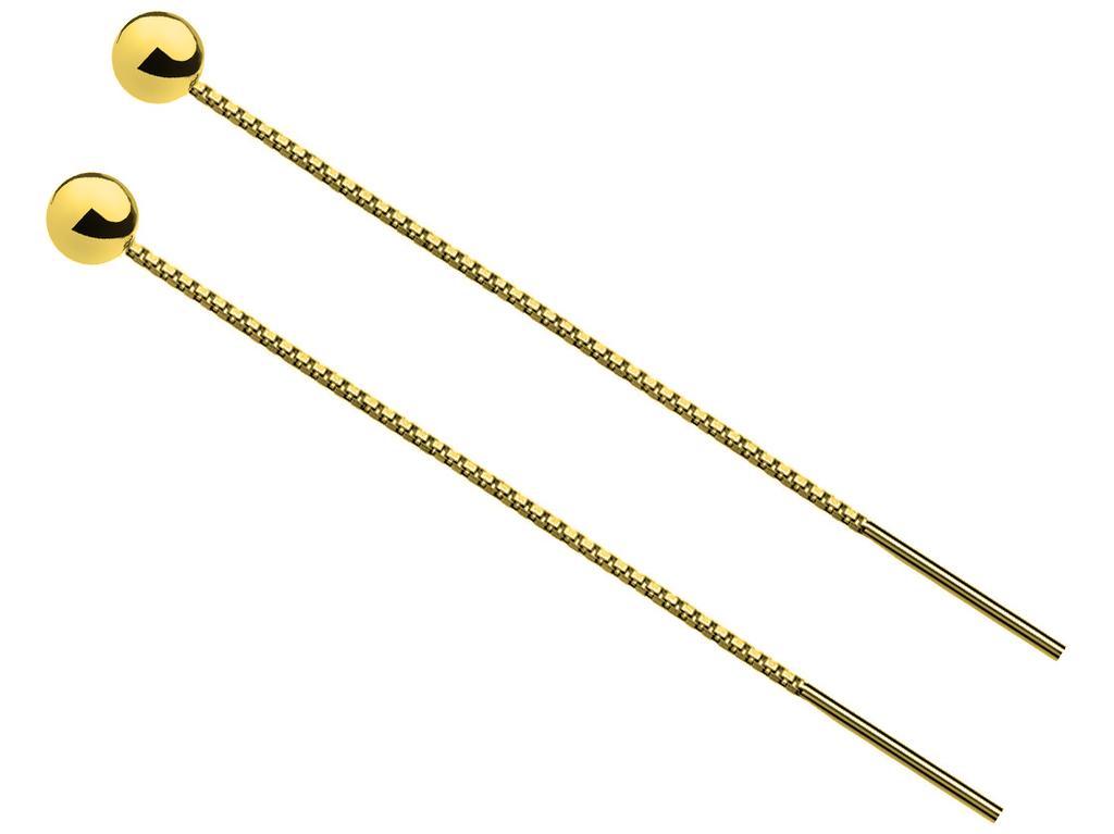 Gold Long Dangling Earrings Pull-Through Beads 5mm Gold-Plated 925 Sterling Silver