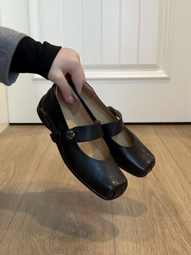 Sheepskin version~ Genuine leather retro camellia with Mary Jane small leather shoes women's spring and autumn new ballet shoes