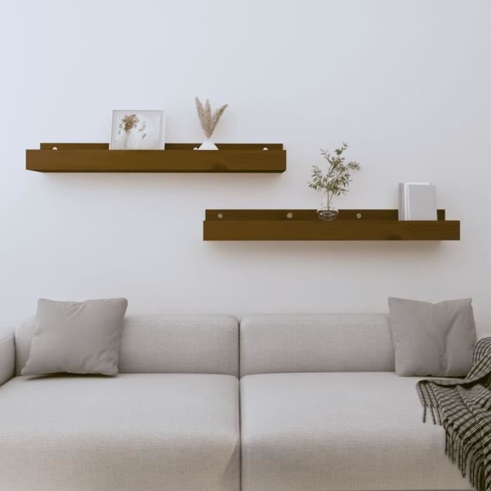 823592 vidaXL Étagères murales 2 pcs Marron miel 80x12x9cm Bois de pin massif