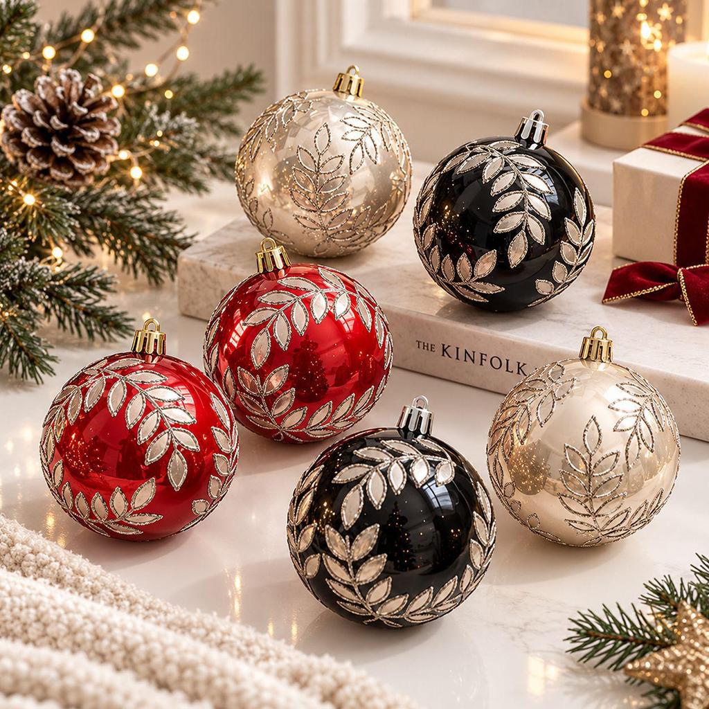 8CM Christmas Ball Ornament Pendant - Willow Leaf Design in Three Colors, Boxed for Hanging on Tree