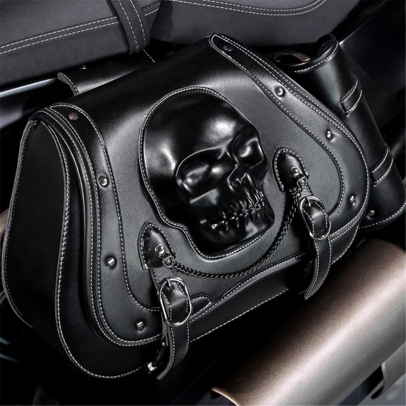 Large Capacity PU Leather Motorcycle Saddlebags Waterproof Side Bags Stylish Skull Designs Tool Storage Bag for Bike 