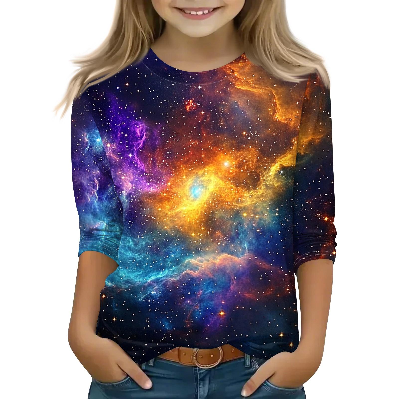 

Топы с принтом для девочек 5-16 лет с круглым вырезом и рукавами 3/4 Футболки Модные топы Наряды Футболки 110