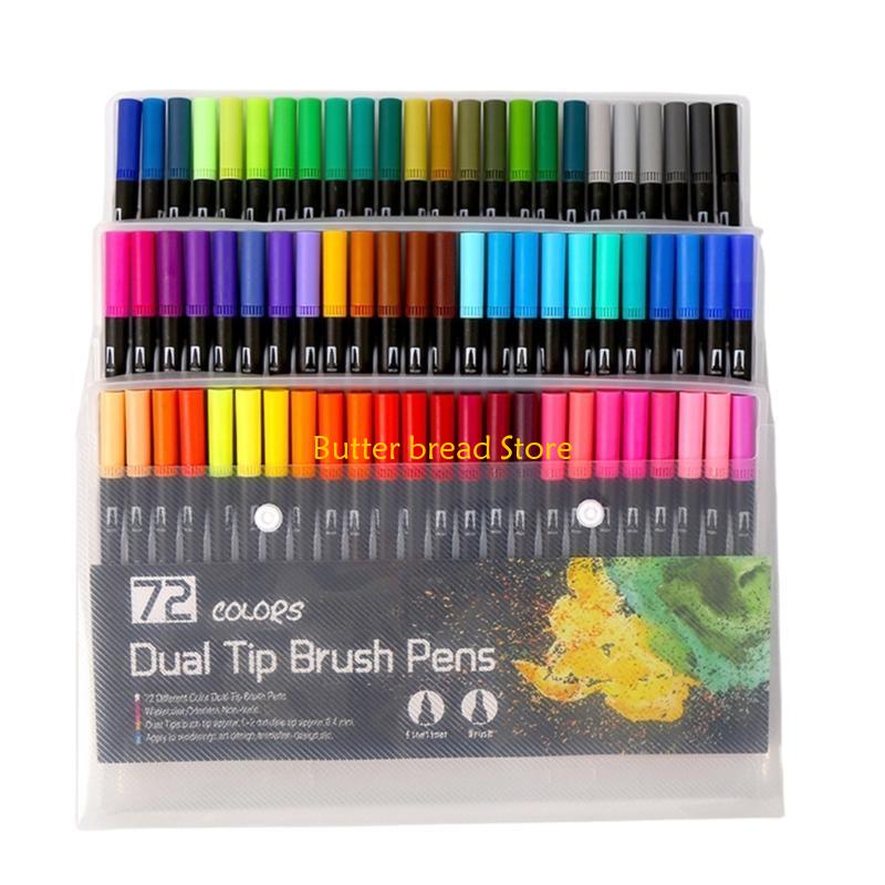 W89C 36/48/60/72/100 Colors Double Ends Brush Pen Marker Set Felt Tip Pen Watercolor Pen for Colouring Books