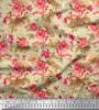 Soimoi Japan Crepe Satin Stoff Sjekk, Blader & Rose Blomstertrykk Sy Stoff meter 42 tommer