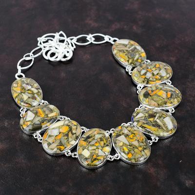 Collar de jaspe de abejorro de cobre, collar de plata de ley 925, collar de cadena de joyería ajustable hecho a mano, regalo para su joyería de piedra curativa