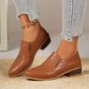Women's Spring-Autumn Pointed-Toe Chunky-Heel Deep-Mouth Slip-On Casual Shoes, Korean Style Comfortable Leather Footwear.