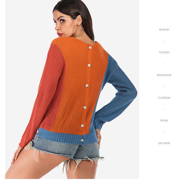 Casual Trend Versatile Autumn Color Clashing Round Neck Long Sleeve Loose Double-sided Knitted Sweater Jacket Women