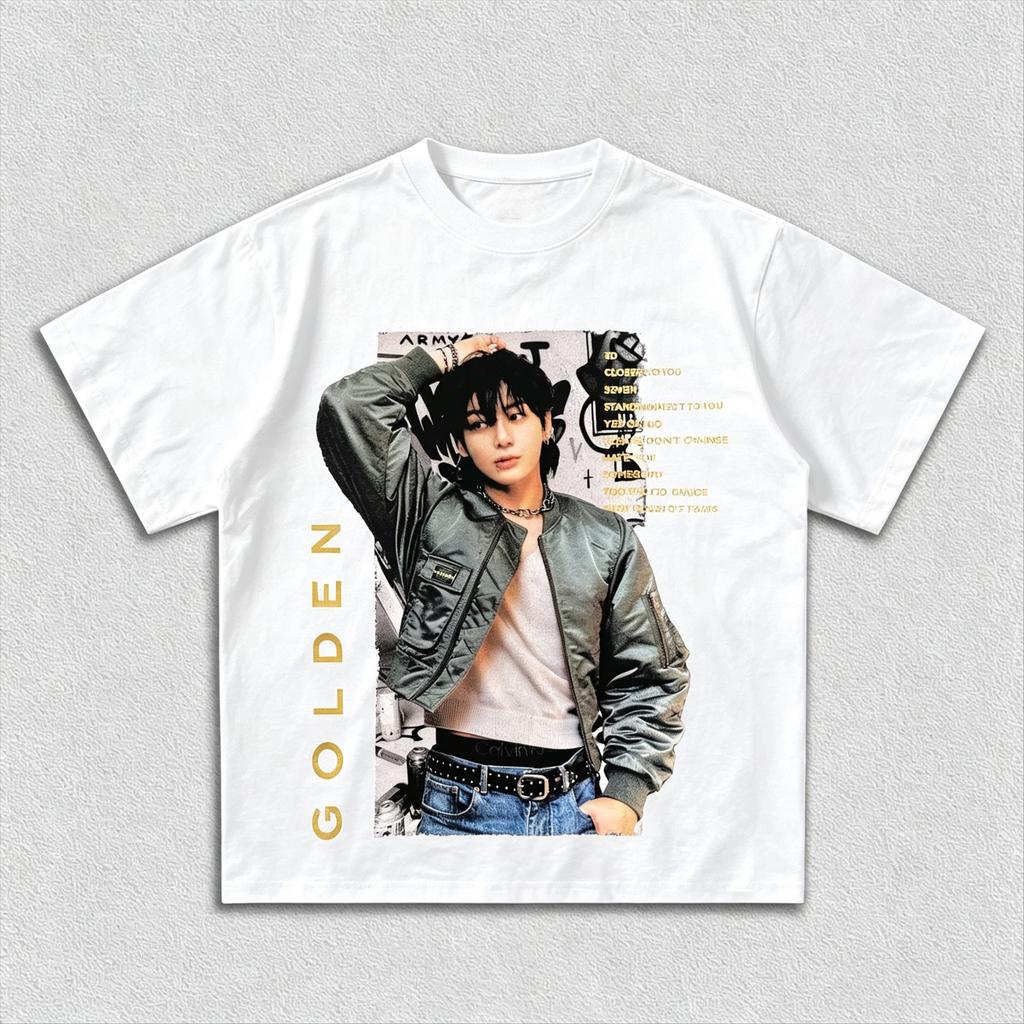 Jk Jungkook GOLDEN Graphics Tshirt, 2026 Summer Newest Kpop Arirang Tour Unisex Cotton Tee, Men's Women's Fashion Shirt Fans Gift