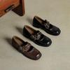 Krazing Pot Cow Skin Spring Summer Size 40 Loafers Thick Med Heels Metal Buckle Women Round Toe Leisure Pumps