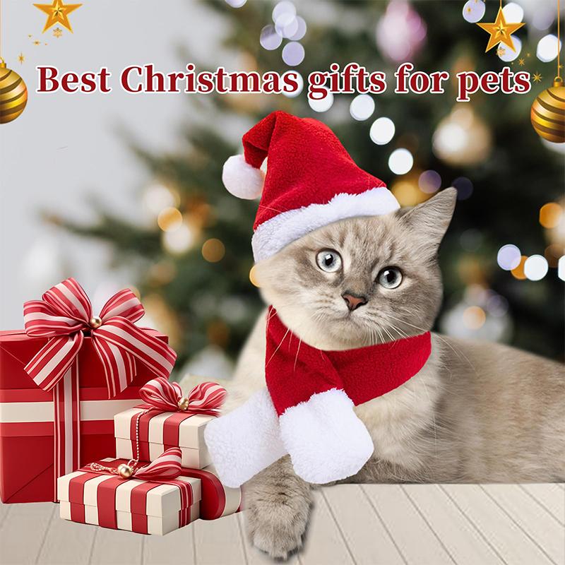 Cat Dog Christmas Costume Santa Hat With Scarf &Small Dogs - Funny Santa Hat And Scarf Outfit For Holiday Photos