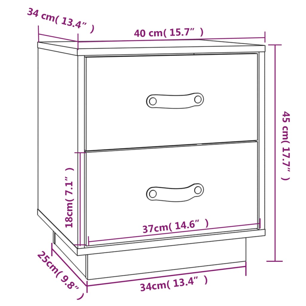Nightstand White 40 x 34 x 45 cm Solid Pine Wood