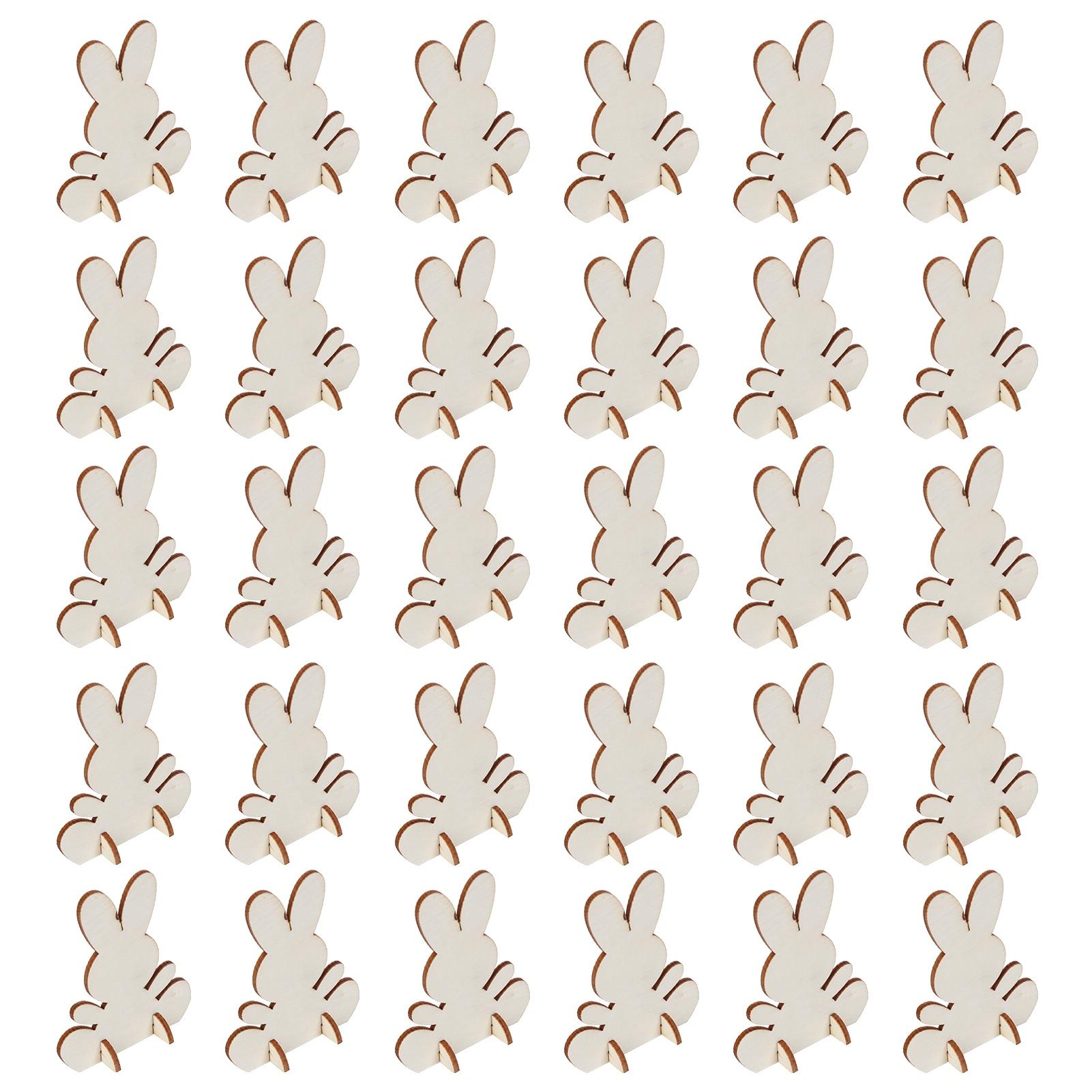 

90Pcs Wooden Bunny Cutouts Rabbit Wood Chip Unfinished Craft DIY Home Decoration 3D Ornament