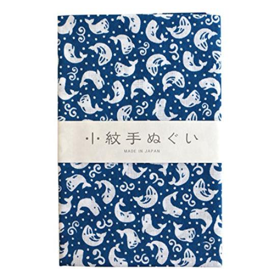 Small Patterned Tenugui Hand with Whale 33cm X for Crafts and Handmade (Japanese Towel) Design, 90cm, Blue, MYM33358, Items.