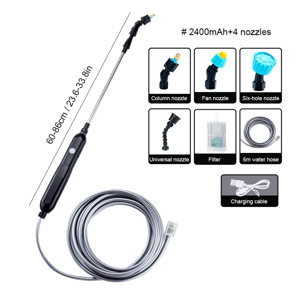 Electric Plant Sprayer Garden Sprayer with 2/4/6M Hose 2/4 nozzles Portable Battery Powered Watering Wand Yard Lawn Weeds Plants