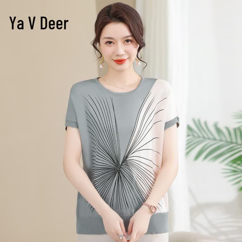 Yalu Women s Elegant Ice Silk Knit Short-Sleeve Top 4XL