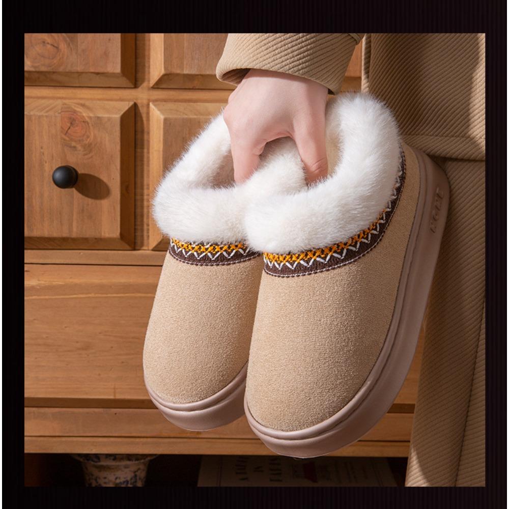 **Autumn Winter Cotton Slippers Women Indoor Home Plush Warm Couple Outdoor Wear Thick Sole Wear-Resistant Fuzzy Slippers Men**