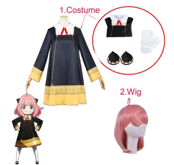 Anya Forger Cosplay Jurk Anime Spy X Family Forger Anya Cosplay Pruik Zwarte Jurk Sokken Pop Halloween Kostuums voor Meisjes Vrouwen M black