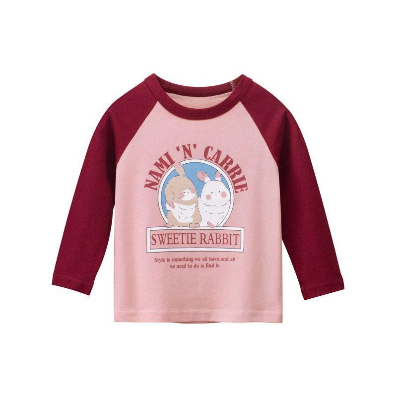 27home Children s Clothing Long-Sleeve round Neck Sweater for Girl Rabbit T-shirt Kids Spring and Autumn K-style Bottoming Shirt Baby Girl Clothes Red 90