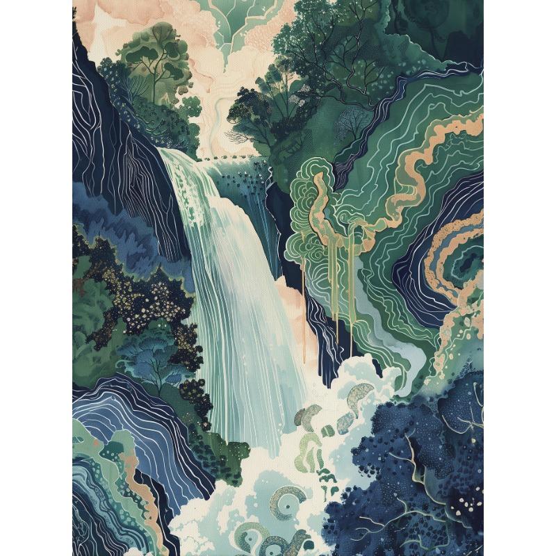 

Хокусай Укиё-э Синий Зеленый Японский Водопад Азиатский Пейзаж Плакат Печать На Холсте Винтажное Настенное Искусство Картина Декор Домашней Комнаты 21cm×30cm NoFrame