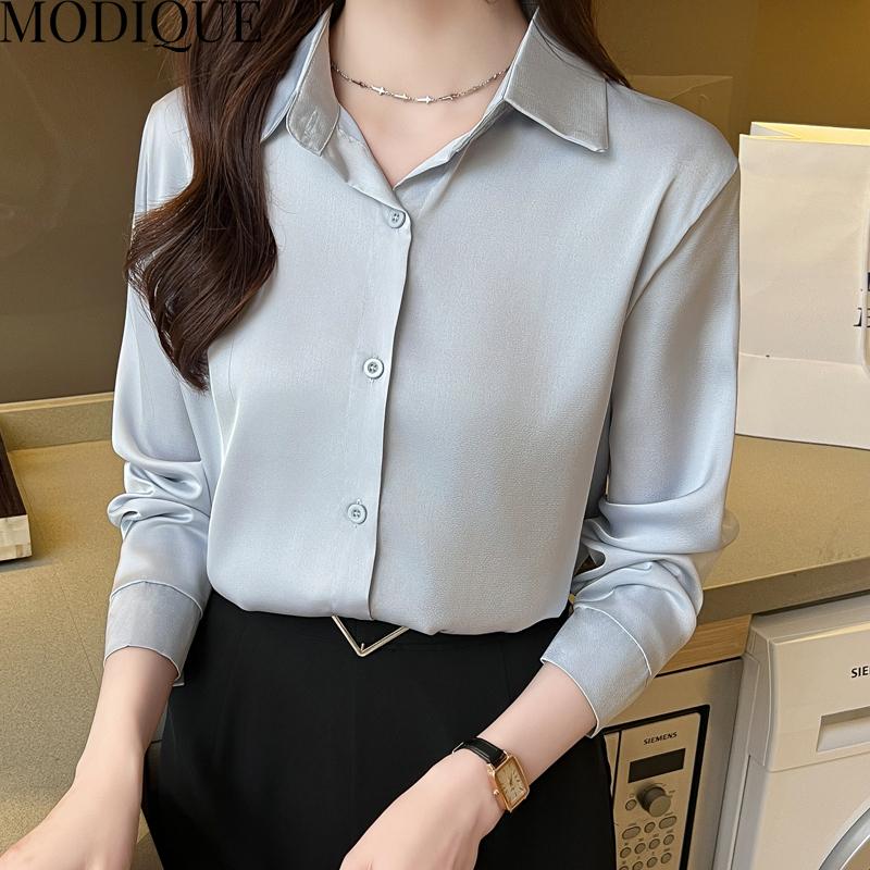 MODIQUE Spring Summer Plus Size Women Loose Casual Office Cotton Linen Chiffon Solid Color Blouse Shirts Lady Basics Oversize V-Neck Long Sleeve Coats