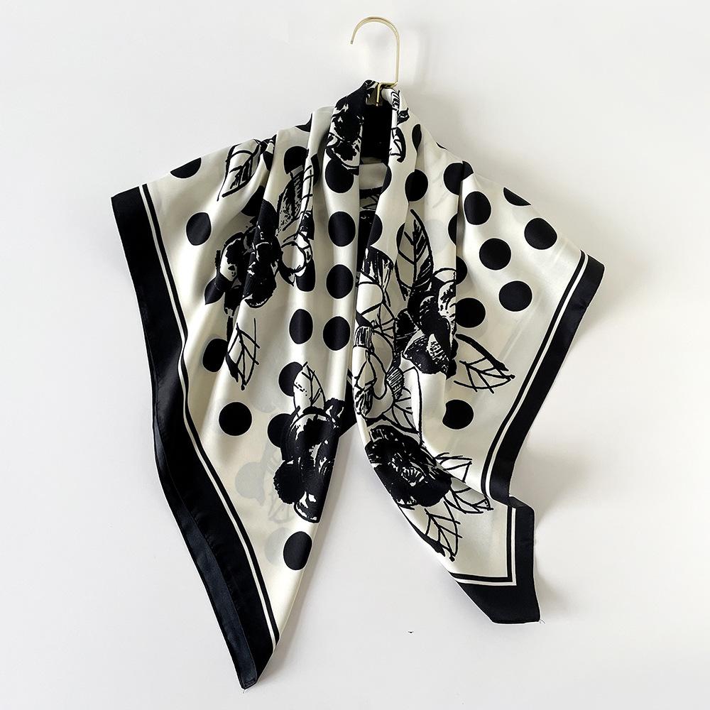 

Новый весенний шарф из искусственного шелка в горошек для женщин, квадратный шарф, простой и легкий, роскошный, солнцезащитный шарф 90*90cm