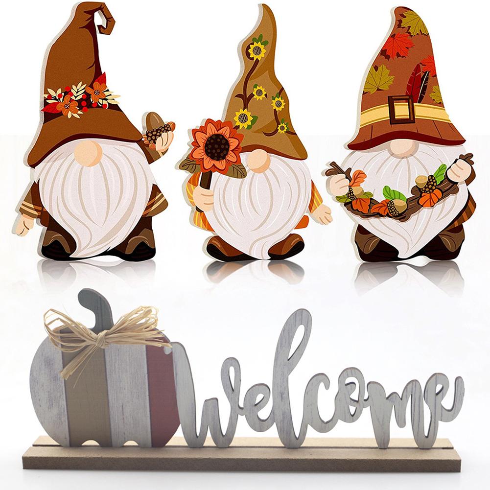 3pcs Wooden Welcome Sign Fall Pumpkin Squirrel Maple Leaves Table Ornaments For Thanksgiving Home Farmhouse Decor