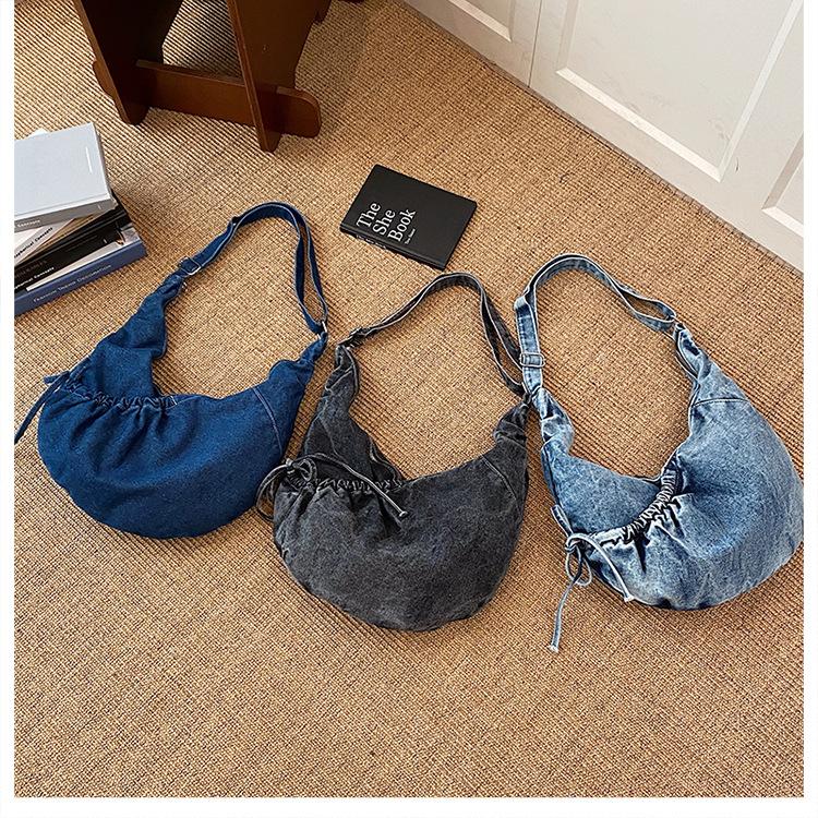Vintage Versatile Denim Shoulder Hobos Bags for Women Large Capacity Simple Ladies Crossbody Bag College Student Handbags Tote