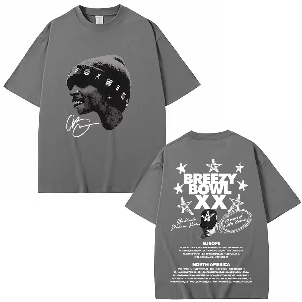 Chris Brown Breezy Bowl XX Tour T Shirt Fashion Hip Hop Vintage Short Sleeve TShirt Unisexs Women Summer Cotton Tshirts Tops