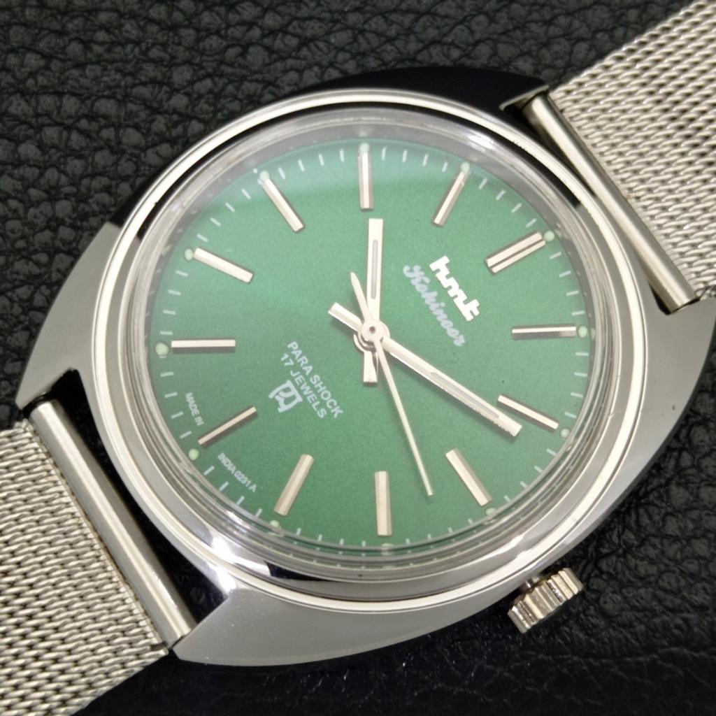 INDIAN VINTAGE HMT KOHINOOR HAND-WINDING MENS GREEN COLOR DIAL WATCH a440942-4 HT-a440942