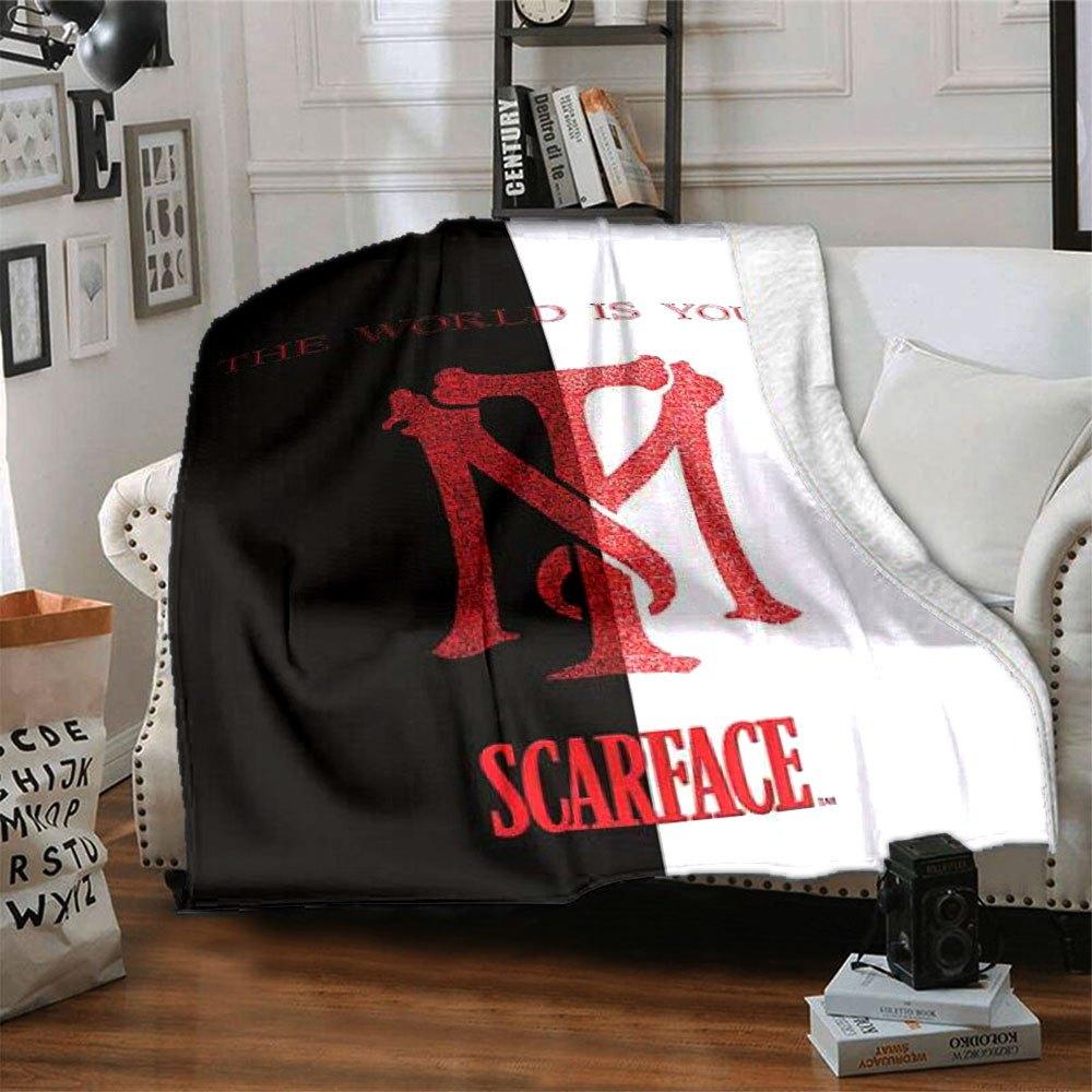 1pc Scarface-Inspired Flannel Blanket - Soft Cozy All-Season Throw for Bedroom, Sofa, Camping, Travel - Perfect Gift for Movie FansB15