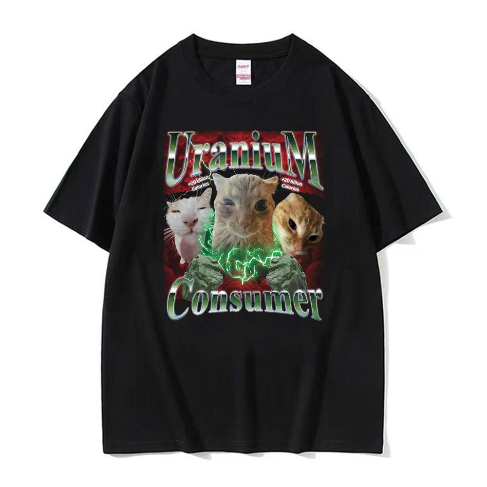 Fun Uranium Consumer Chaotic Cat Meme TShirt HarajukuStyle Retro TeeSummer Short Sleeve Streetwear Women Clothing Fashion S