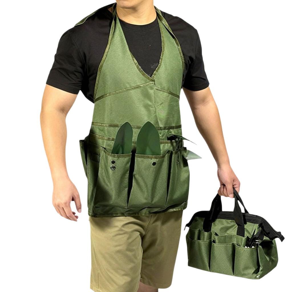 9-Piece Garden Tool Storage Apron with Multiple Pockets Gardener Apron for Gardening In Flower Beds Vegetable Patches
