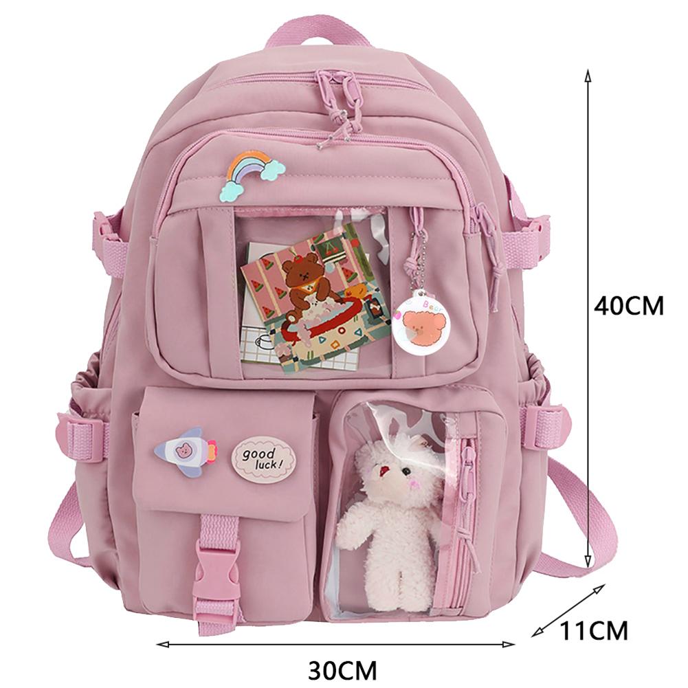 College Student Rucksack Fashion Travel Bookbags with Plush Pendant Pin Cute Kawaii Large Capacity Japanese Style for Teen Girls