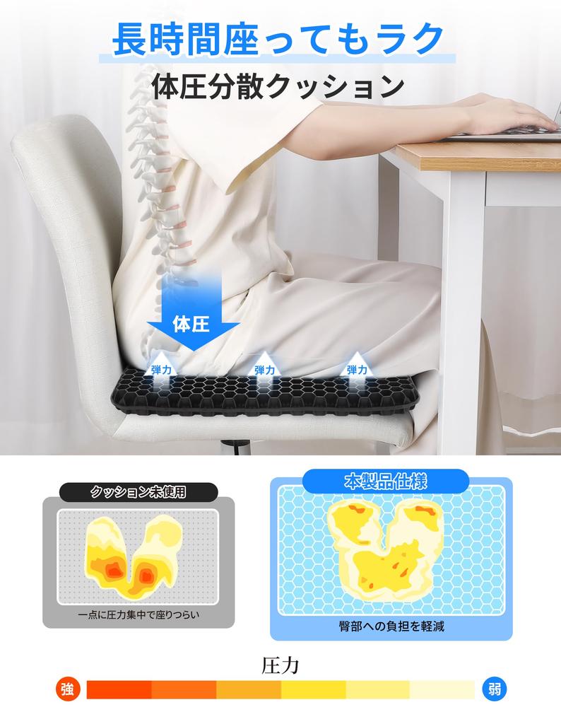 Ikurashi Gel Extra Zero Honeycomb Perfect for Respect for the Aged Working from or Home Includes 44 X 47 X Cm Cushion, Large, Ergonomic, Gravity,